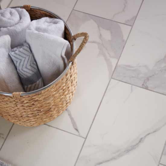 marble look tile in bathroom